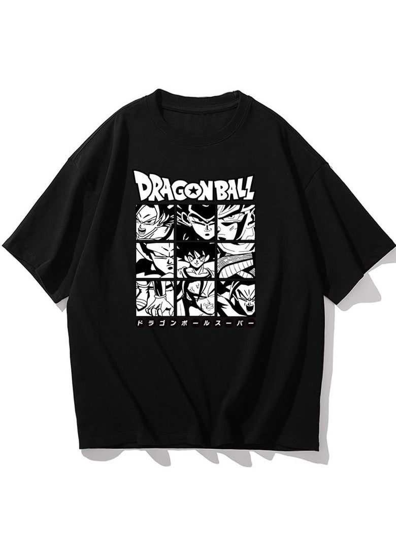 KUYING Black And White Dragon Ball Nine Palace Grid Casual Round Neck Short Sleeved Shirt  - Image 1