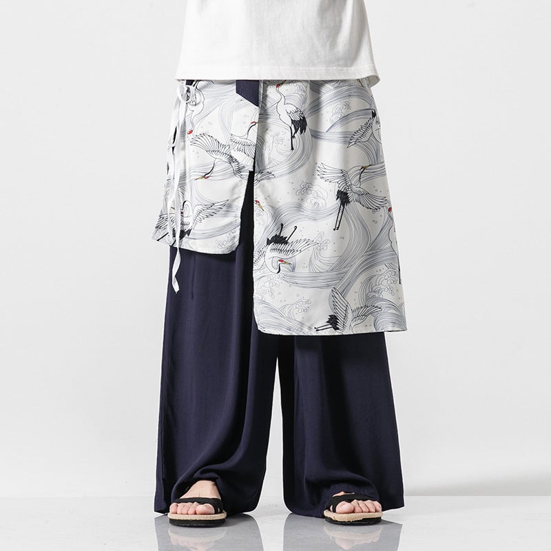 2021 Spring Plus Size Hanfu Wide-Leg Pants Chinese Style Retro Fairy Loose Crane Straight Trousers - Image 1