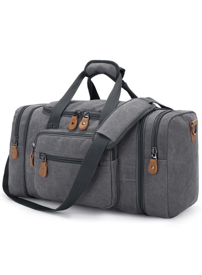 Gonex Canvas Duffle Bag for Travel 50L/60L Duffel Overnight Weekender Bag, Grey, X-Large-60L (Without Shoe Compartment) - Image 1