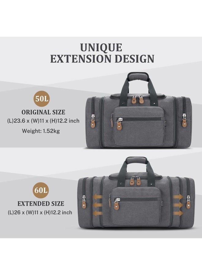 Gonex Canvas Duffle Bag for Travel 50L/60L Duffel Overnight Weekender Bag, Grey, X-Large-60L (Without Shoe Compartment) - Image 4