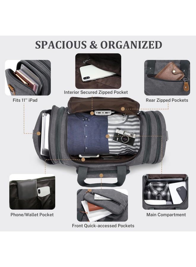 Gonex Canvas Duffle Bag for Travel 50L/60L Duffel Overnight Weekender Bag, Grey, X-Large-60L (Without Shoe Compartment) - Image 5