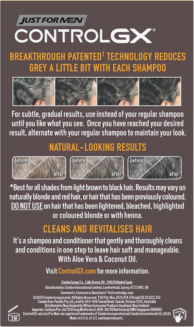 Just For Men Control GX 2in1 Shampoo Conditioner Gradually Permanently Reduces Grey Hair With Each Wash All Shades 118 ml - Image 2