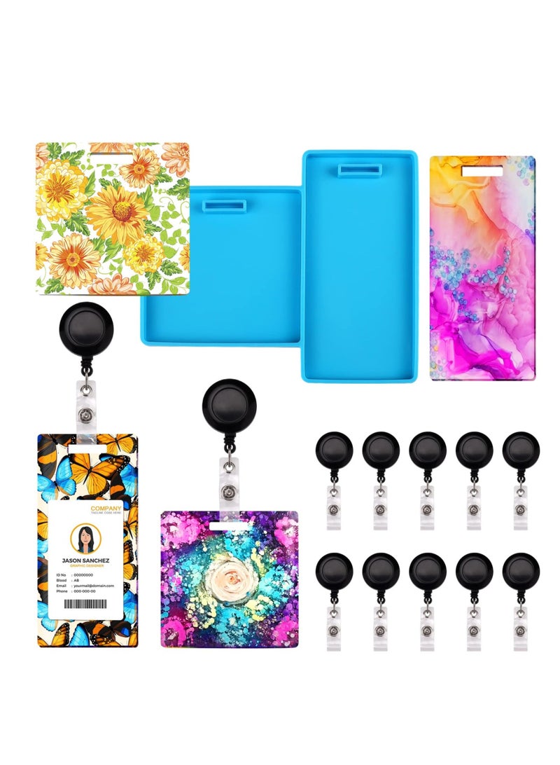 واي آند دي Resin Molds Silicone ID Card Holder, Badge for Epoxy Resin, Holder Mold, Durable & Flexible, DIY Crafts, with 10 Pieces Reel Clip - Image 1