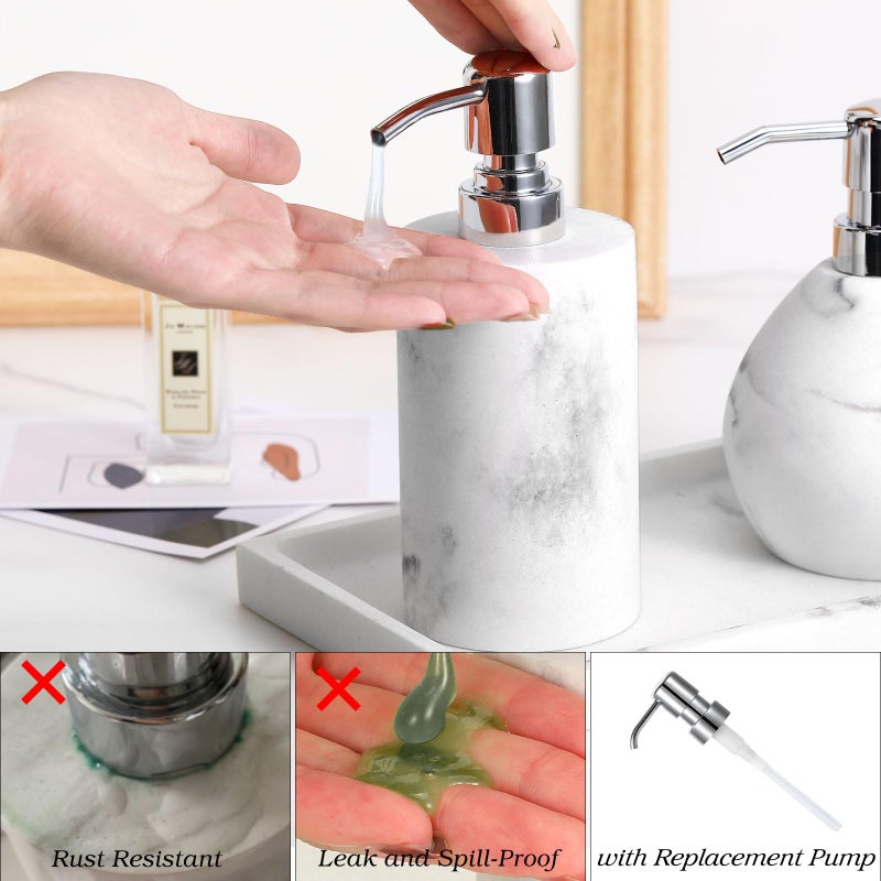 Luxspire Soap Dispenser, Marble Hand Soap Dispenser with Replacement Pump Head, Refillable Hand Soap Dispenser, Pump Bottle Dispenser for Bathroom, Kitchen, 10.8oz/320ml - Gravel White - Image 2