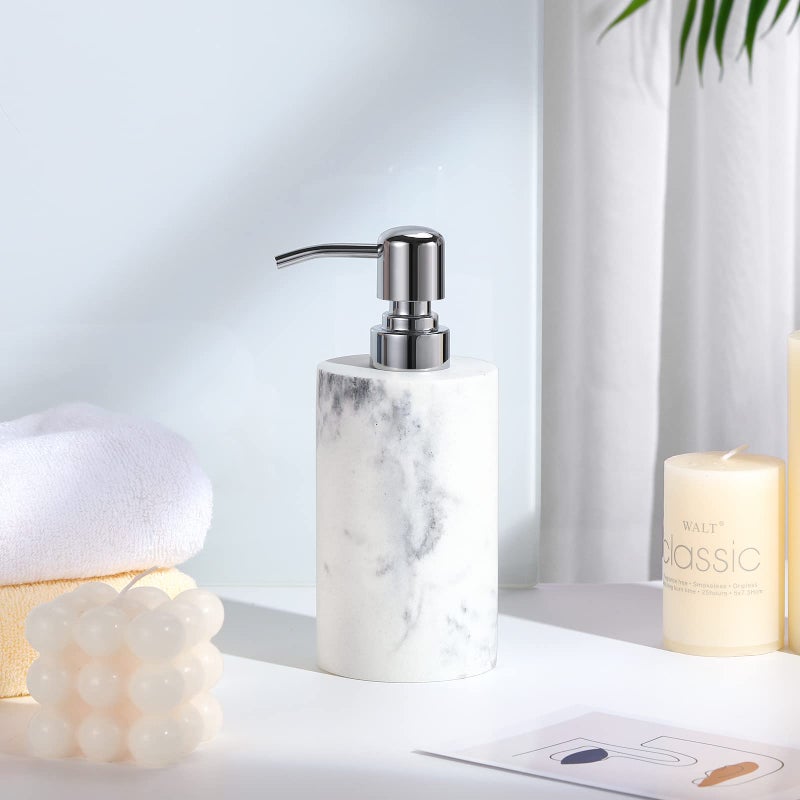 Luxspire Soap Dispenser, Marble Hand Soap Dispenser with Replacement Pump Head, Refillable Hand Soap Dispenser, Pump Bottle Dispenser for Bathroom, Kitchen, 10.8oz/320ml - Gravel White - Image 3