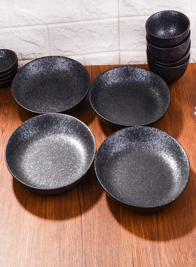 Cerficer Black Ceramic Dinner Plates 8 Inch Japanese Plate Set of 4 for Salads, Pasta, Cheese, Ham, Antipasti, Microwave and Dishwasher Safe - Image 4