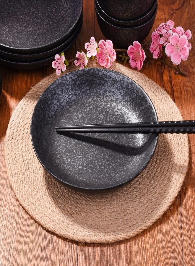 Cerficer Black Ceramic Dinner Plates 8 Inch Japanese Plate Set of 4 for Salads, Pasta, Cheese, Ham, Antipasti, Microwave and Dishwasher Safe - Image 3