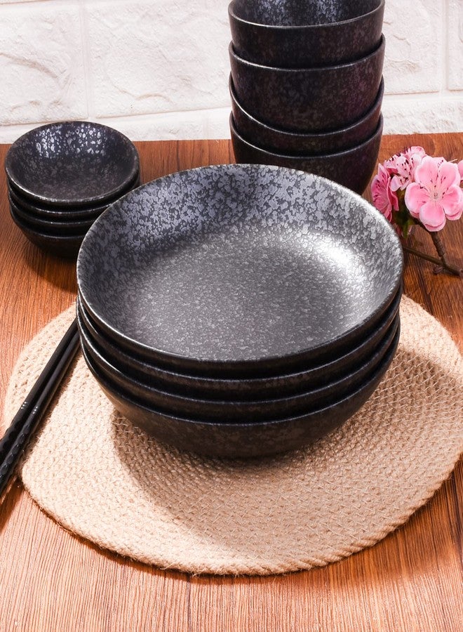 Cerficer Black Ceramic Dinner Plates 8 Inch Japanese Plate Set of 4 for Salads, Pasta, Cheese, Ham, Antipasti, Microwave and Dishwasher Safe - Image 2