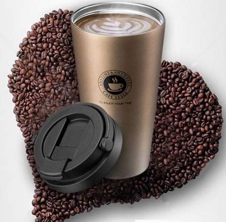 SKOFRI 188 Stainless Steel Double Wall Vacuum Insulated Travel Coffee Mug with HandlePortable Thermal CupWide Mouth Tumbler with Leak Proof LidGolden500Ml - Image 1