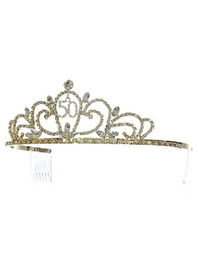 SAMKY Gold Birthday Party Rhinestone Crystal Tiara Crown 50Th Fifty Fiftieth T1318 - Image 3