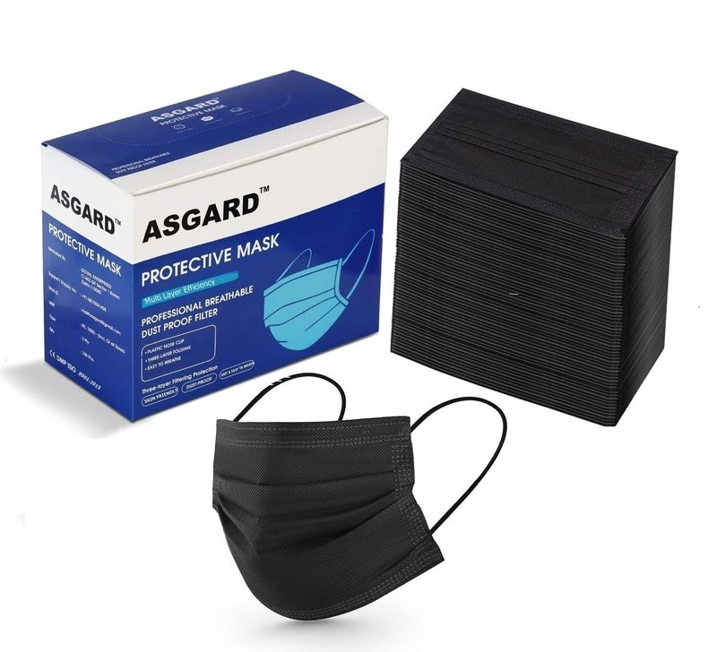 ASGARD Nonwoven Fabric Disposable Multilayer Protective Mask (Black, Pack of 50) for Unisex - Image 1