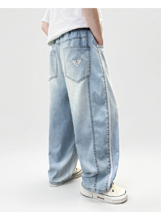 Bumblebee Boys' Summer Thin Jeans Ice Silk 2025 New Children's Casual Loose Straight Pants - Image 1