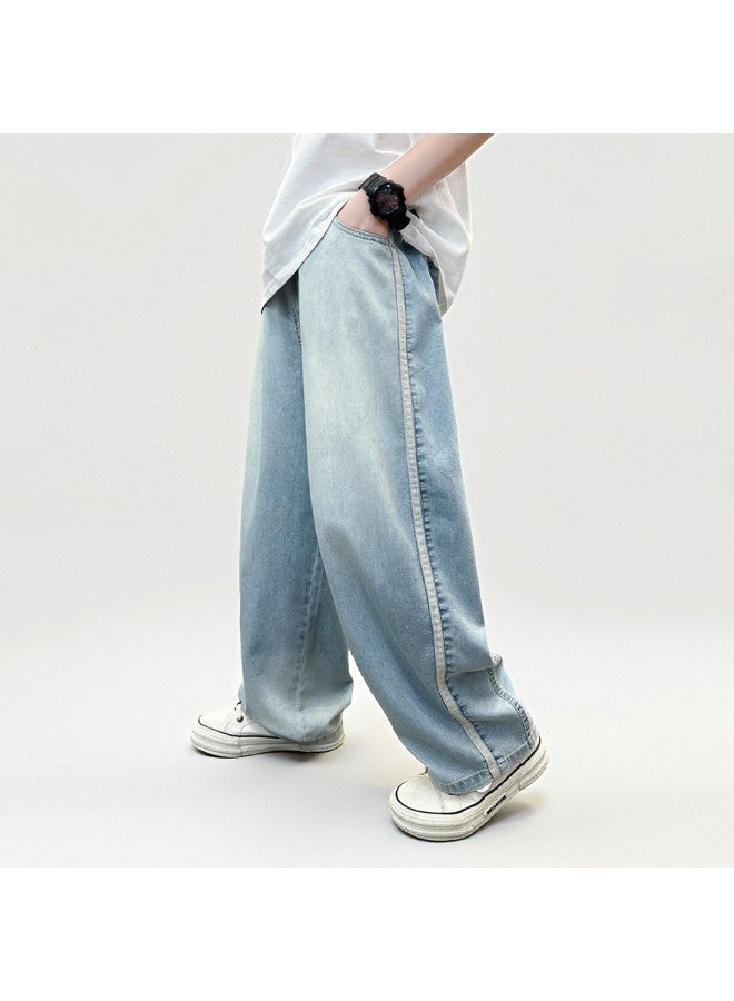 Bumblebee Boys' Summer Thin Jeans Ice Silk 2025 New Children's Casual Loose Straight Pants - Image 2