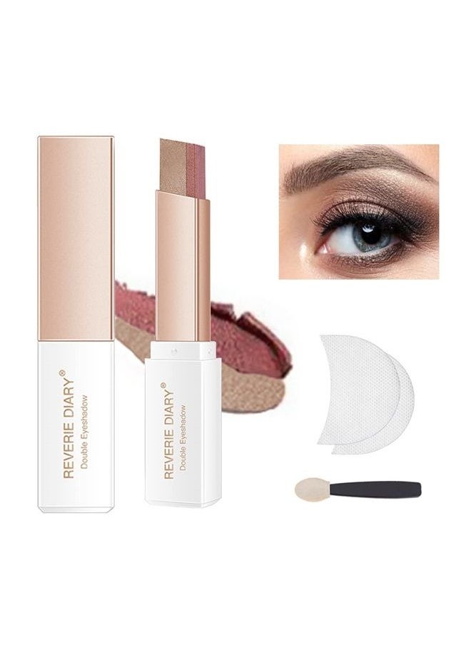 ETEDES Double Colors Shimmer Eye Shadows, Upgraded Version Of Glitter Gradient Eyeshadow Stick, With Eyeshadow Brush And Eyeshadow Sticker-Red Brown  - Image 1