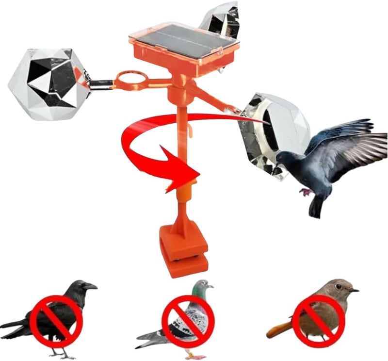 HOGOOD Reflect-a-Bird Deterrent with Solar Voice Scarer,Flash Bird Repellent Rhombic Polygon Reflect Bird Deterrent 360° Wind Driven Flash Bird Repellent Anti Bird Defender Bird Spinning Reflector for Garden - Image 1