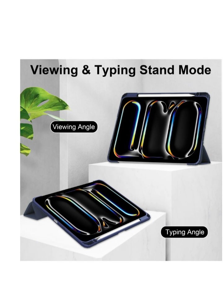 EVO New Compatible with iPad Pro 11 inch Case 2024 M4 with Built-in Pencil Holder, for iPad Pro 11 Case with Hard Clear Back Shell, Support Pencil Pro & Pencil (USB-C), Auto Wake/Sleep,(Navy)  - Image 3