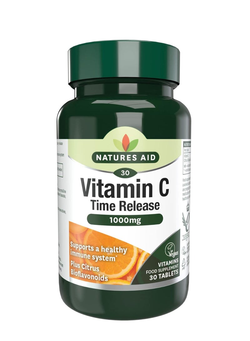 Vitamin C, Time Release 30 Tablets, 1000 mg (with Citrus Bioflavonoids, Slow Release, for the Normal Function of the Immune System, Vegan Society Approved, Made in the UK)