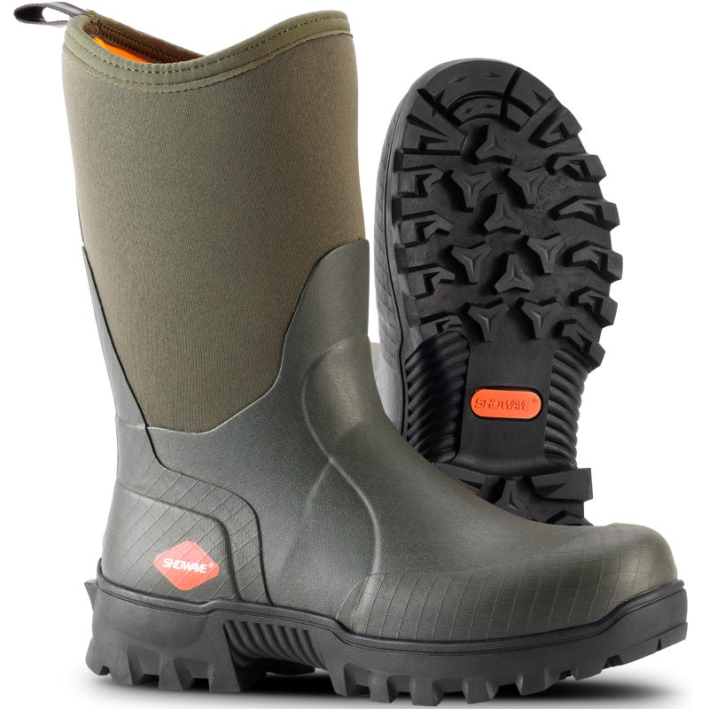 Showave Men's Mid Calf Rubber Work Boots Waterproof Rain Boot Insulated Mud Boots with Comfortable Sports Soles(Green,Size 8) - Image 1