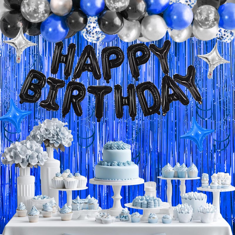 SPFYunion 92 PCS Black and Blue Happy Birthday Decorations Balloons Fringe Curtains Vortex for Boys Men Girls Women 16th 18th 20th 21st 25th 30th 40th 50th 60th Birthday Party Decorations - Image 3