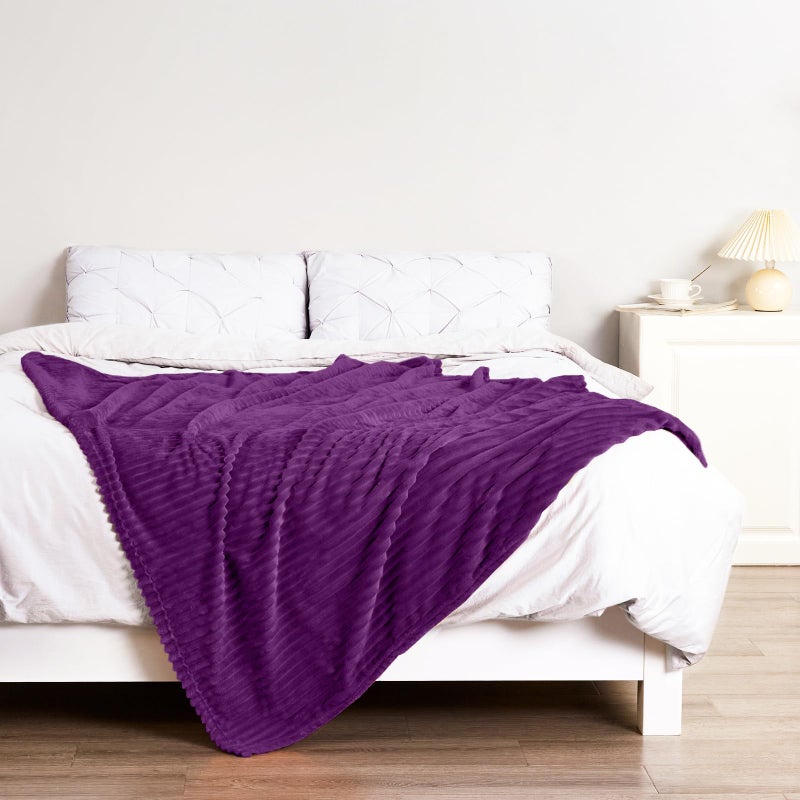 Bnuitland Bnuitland Dark Purple Flannel Throw (50X70 inches) with Storage Pouch 300GSM Super Soft Fleece Stripe Pattern Sofa Blanket for Adults and Kids  Lightweight Cozy Bed Throw for Home Decor All Season  - Image 3