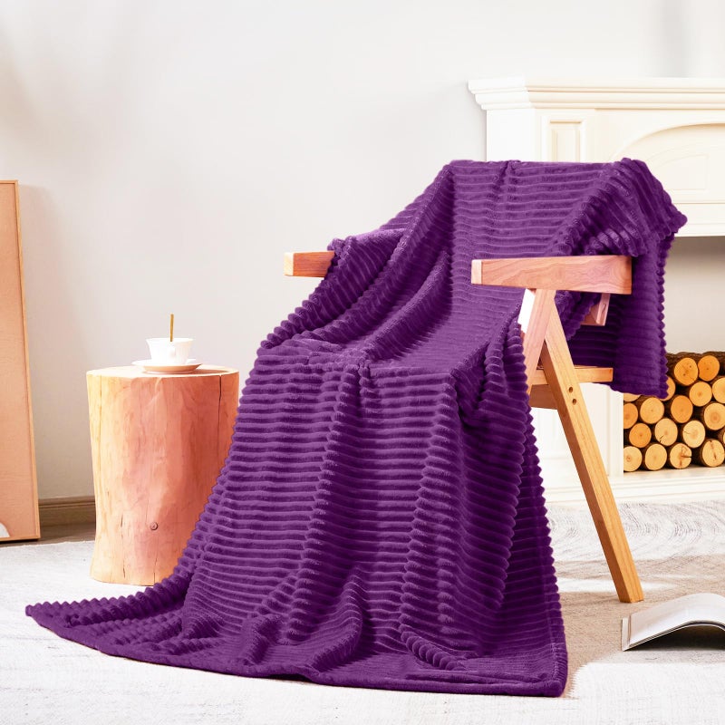 Bnuitland Bnuitland Dark Purple Flannel Throw (50X70 inches) with Storage Pouch 300GSM Super Soft Fleece Stripe Pattern Sofa Blanket for Adults and Kids  Lightweight Cozy Bed Throw for Home Decor All Season  - Image 2