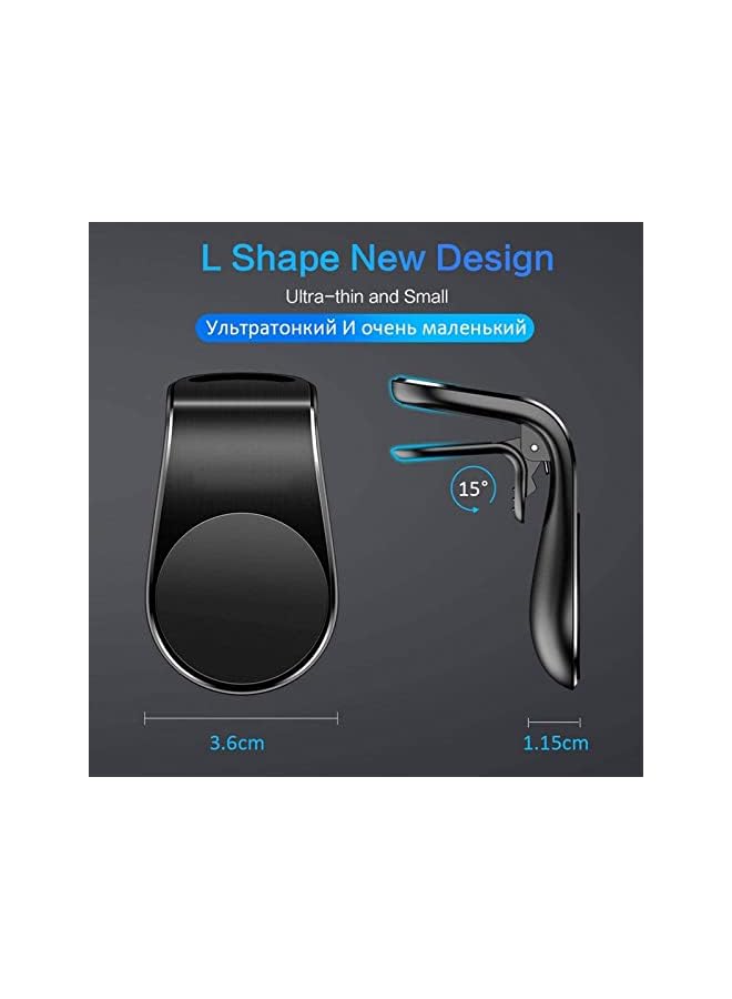 OMIRA Car Phone Holder Magnetic Clip L-Bracket, Omira Aluminum Alloy Portable Car Phone Mount Non-Adhesive Automobile Air Vent Metal Holder For Iphone Android Black - Image 2