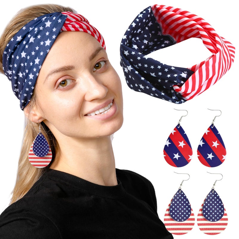 JOYIN 5 Pcs Patriotic Accessories of a US American Flag Headband, 4 Leather Earrings for 4th of July Celebration, Independence Day Themed Party Dress-up - Image 2