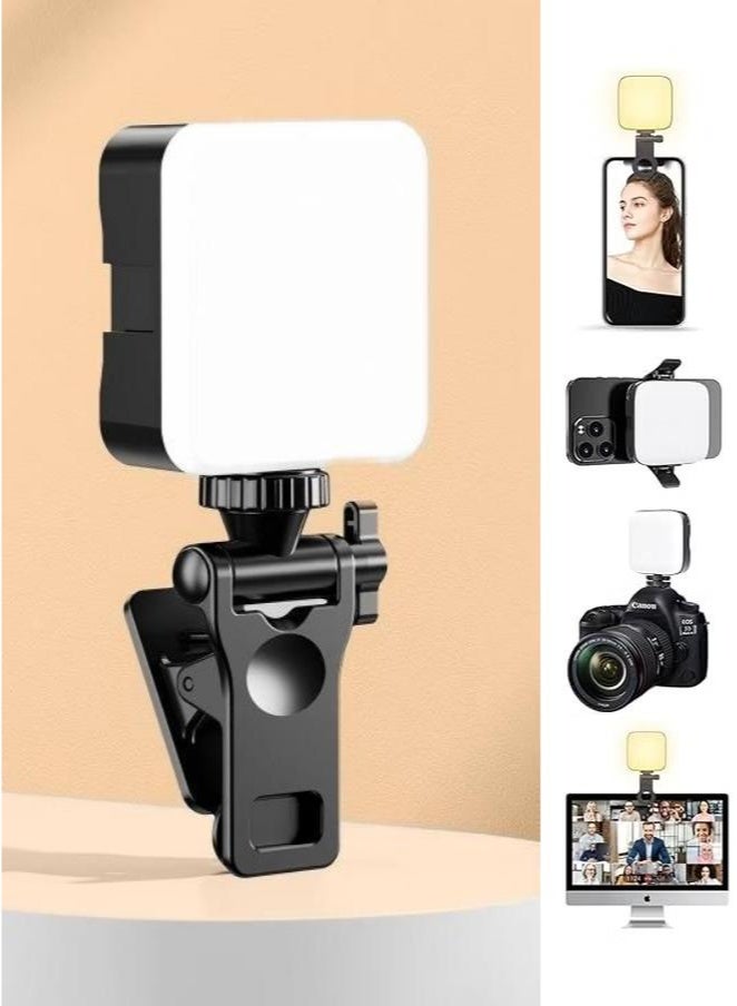 LED Video Light for Phone & Laptop with Clip | Adjustable Selfie Fill Light with 3 Colors, 60 LED Beads, Compact Portable Light for Video Call, Vlogging, Makeup, TikTok, Compatible with Camera, iPhone, Computer – Includes 3 Rechargeable AAA Batteries  - Image 1