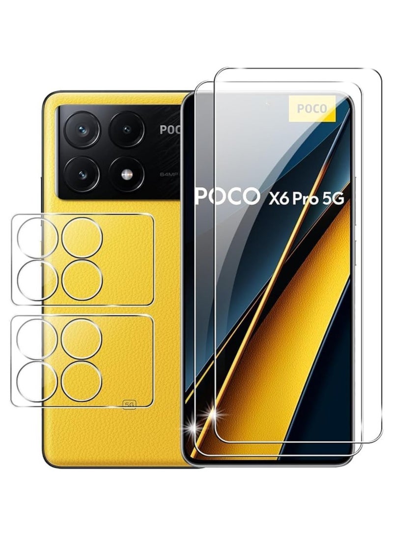 General 2+2 Pack Compatible with Xiaomi Poco X6 Pro Screen Protector with Camera Lens Protector, 9H Hardness Anti-Scratch Tempered Glass flim,Anti-Fingerprint,Anti-Scratch  - Image 1
