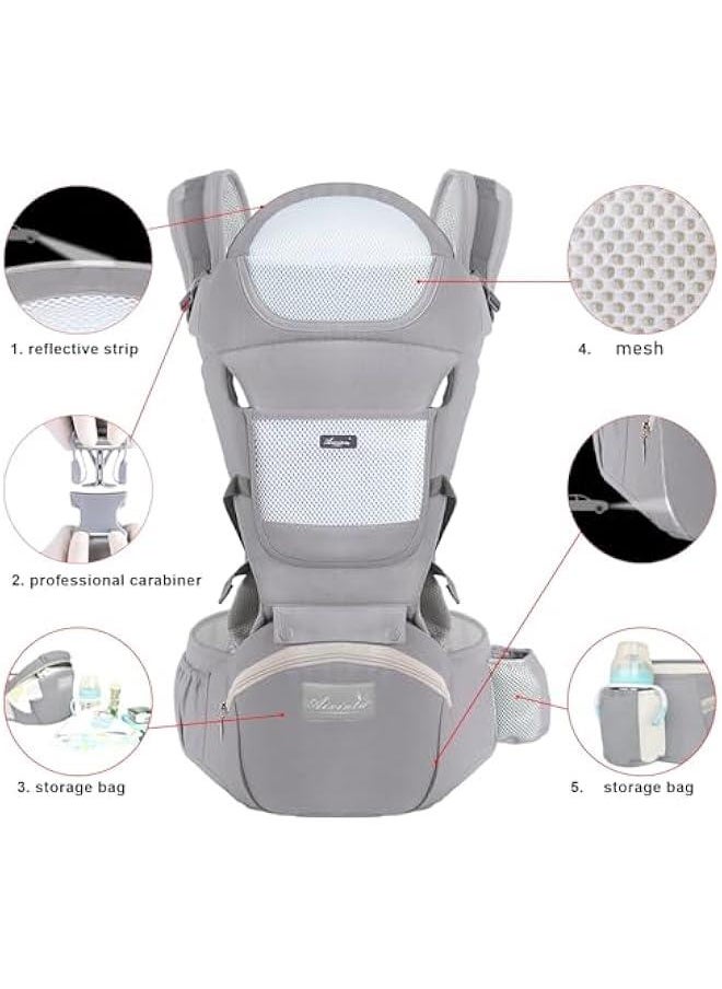 Baby Carrier with Hip Seat, Multi-Functional 9 in 1 Baby Carrier Newborn to Toddler for All Seasons, Baby Backpack Carrier for Toddler, Infant Newborn, Multifunctional Carrier (Light grey) - pzsku/Z6C126D37C1DE5A3268D0Z/45/_/1726945646/f0329234-9f47-4e74-a933-26887ed1784a