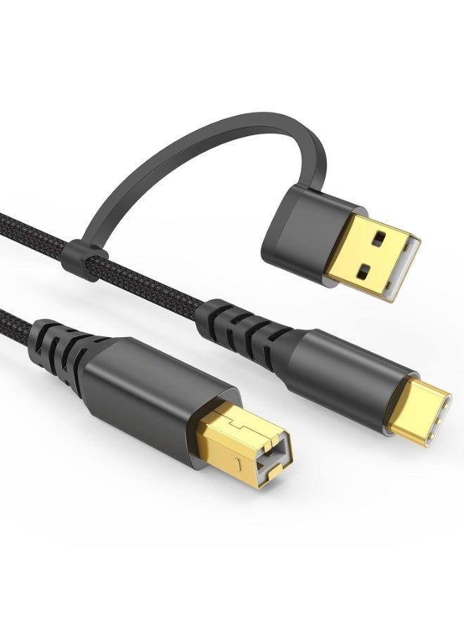 كازا كابل طابعة ثنائي في واحد USB B إلى USB C/A بطول 16.6 قدم، سلك طابعة عالي السرعة، كابل MIDI مضفر من النايلون، متوافق مع HP/Dell/Brother/Epson/Piano، الكمبيوتر، MacBook Pro/Air، iPad، وغيرها - Image 1