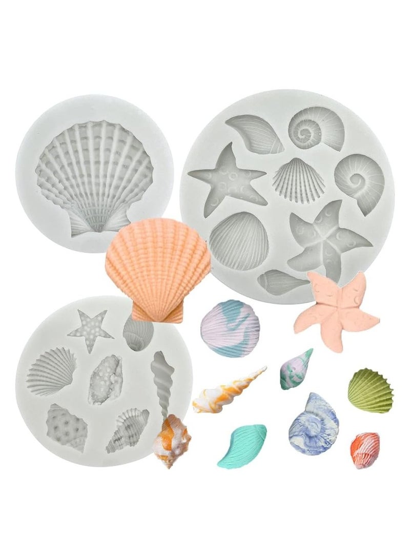 general 3 Pieces Ocean Themed Silicone Fondant Moulds, Shell Conch Starfish Coral Baking Moulds for DIY Ocean Cake Decorating, Chocolate, Candy and Polymer Clay Making - Image 1