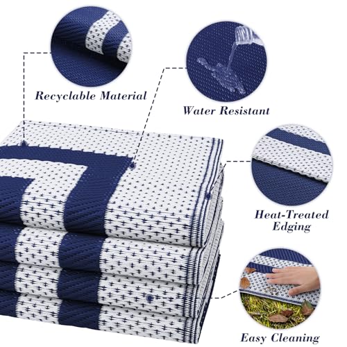 KMAT Outdoor Rug, Waterproof Reversible Patio Rugs, 5x8ft Large Outdoor Area Rug Foldable Plastic Camping Rugs for Outside RV, Patio,Picnic,Camper,Balcony,Porch (Blue &White) - Image 5