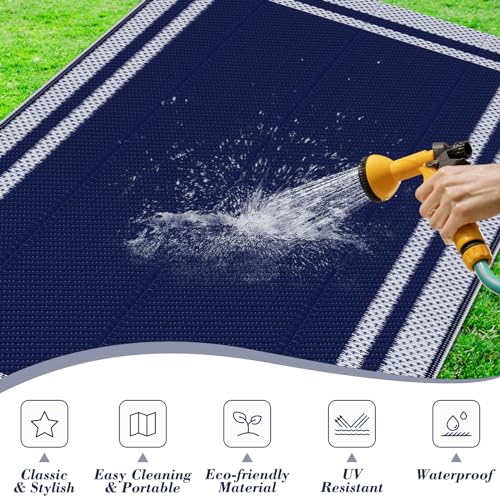 KMAT Outdoor Rug, Waterproof Reversible Patio Rugs, 5x8ft Large Outdoor Area Rug Foldable Plastic Camping Rugs for Outside RV, Patio,Picnic,Camper,Balcony,Porch (Blue &White) - Image 3