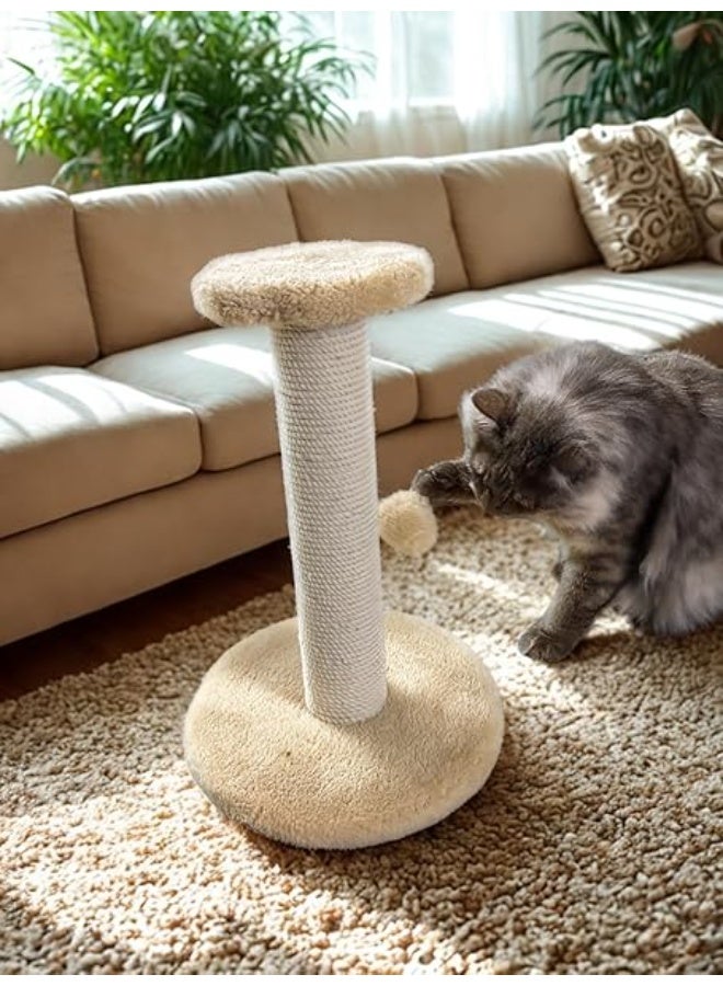 Pets House & Care Cat Scratching Post with Sisal Rope & Hanging Ball – Tall Kitty Activity Tree for Adult Cats, Carpeted Base, Durable & Easy Assembly – 38×28 cm (Beige & White) - Image 1