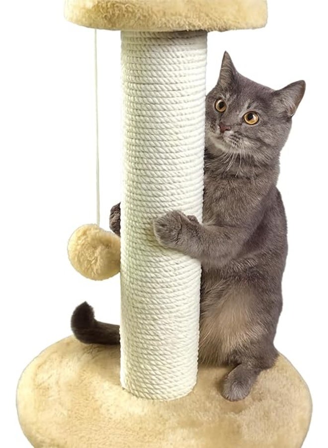 Pets House & Care Cat Scratching Post with Sisal Rope & Hanging Ball – Tall Kitty Activity Tree for Adult Cats, Carpeted Base, Durable & Easy Assembly – 38×28 cm (Beige & White) - Image 3