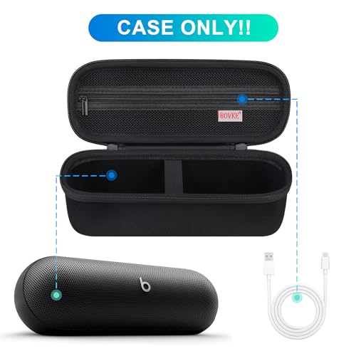 BOVKE Carrying Case for Beats Pill - Portable Bluetooth Speaker, New Beats Pill Wireless Speaker Travel Holder Bag with Extra Mesh Pocket for Charging Cables, Accessories, Black+Black - Image 3