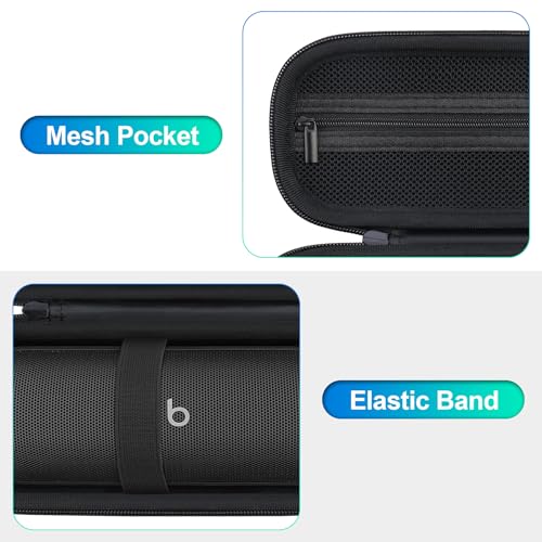 BOVKE Carrying Case for Beats Pill - Portable Bluetooth Speaker, New Beats Pill Wireless Speaker Travel Holder Bag with Extra Mesh Pocket for Charging Cables, Accessories, Black+Black - Image 5