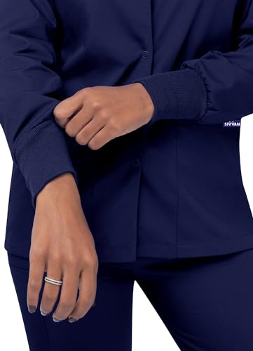 Sivvan Scrubs for Women - Front Snap Warm - Up Jacket - S8306 - Navy - M - Image 5