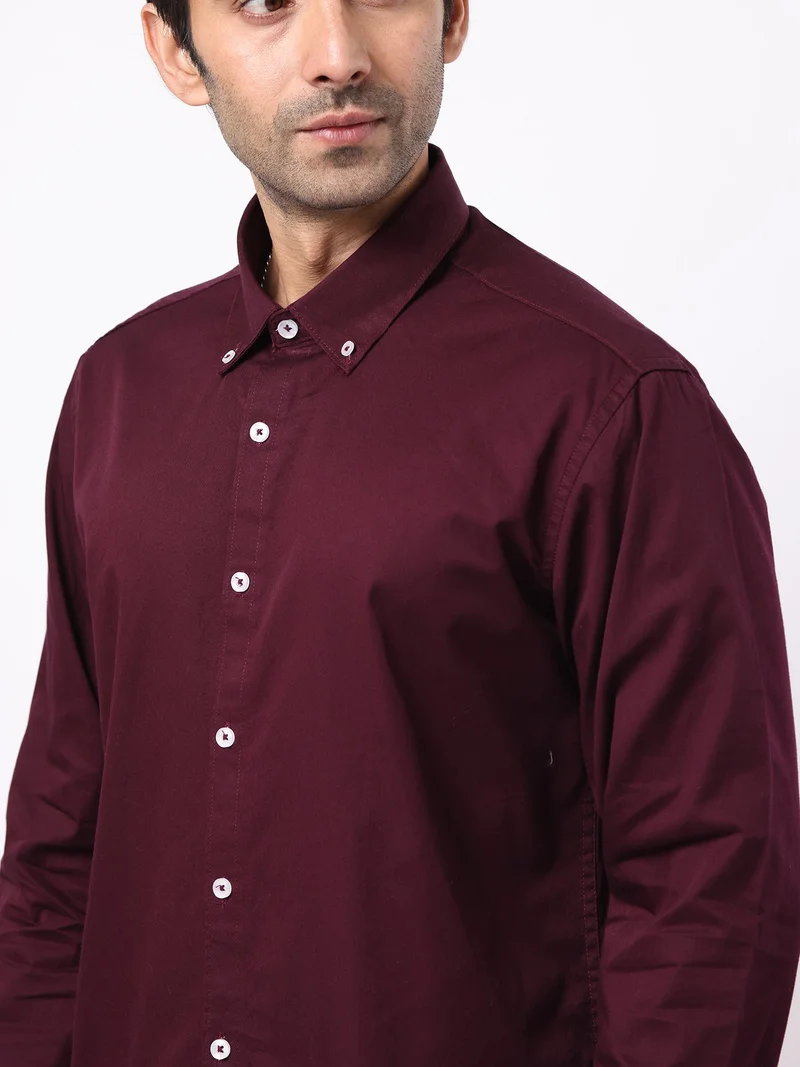 Maniac  Maniac Mens Solid Collared Neck Full Sleeve Soft Twill Fabric Maroon Shirt for Men | Best Price UAE