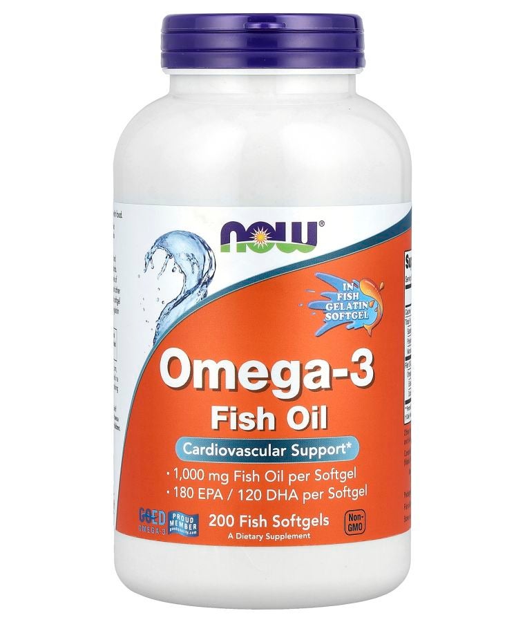 now Omega-3 Fish Oil 1000 mg 200 Fish Softgels