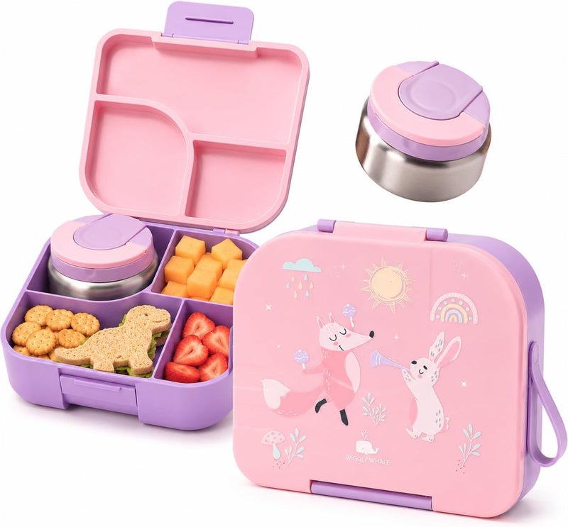 WIGGLY WHHALE Kids Bento Lunch Box 1600ml with Food Jar – Leakproof School Lunch Box for Kids, 4 Compartments, BPA-Free, Lightweight, Insulated Jar Included - Image 1