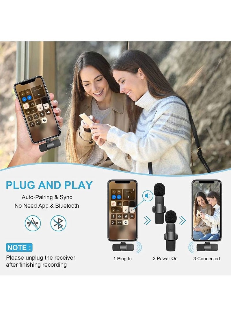 Wireless Lavalier Microphone for iPhone iPad, Plug-Play Wireless Mic for Recording, Live Stream, YouTube, TikTok, Facebook