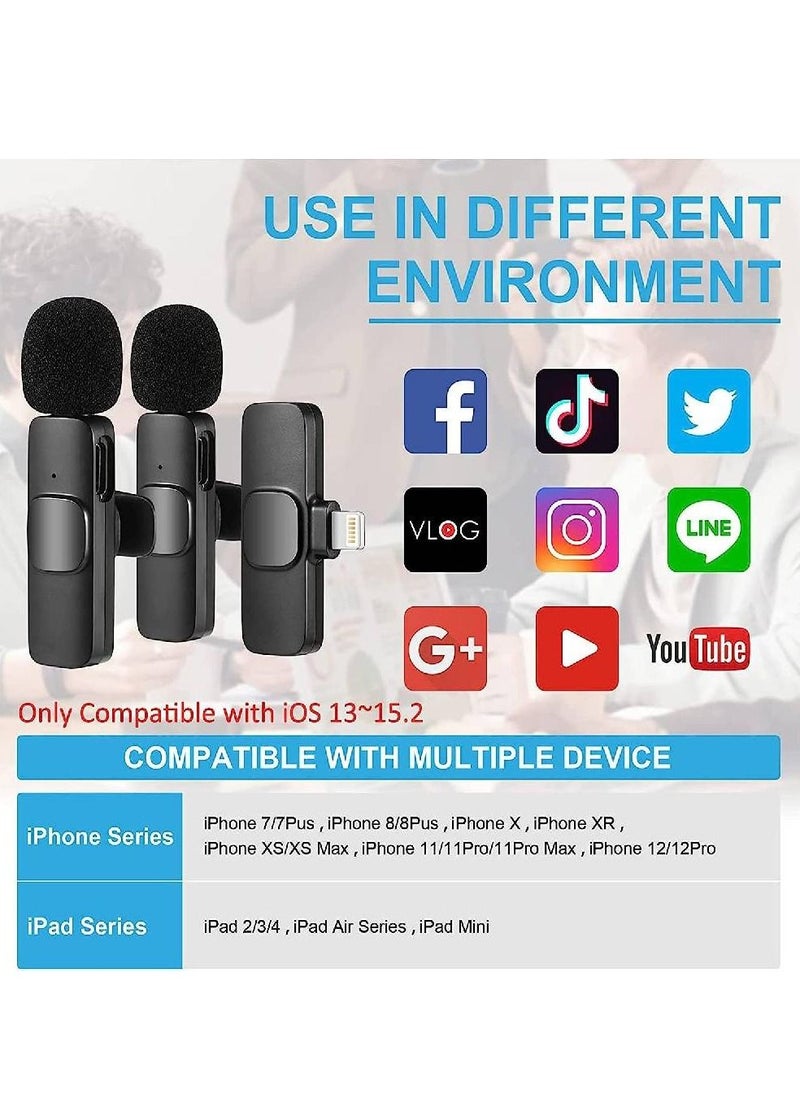 Wireless Lavalier Microphone for iPhone iPad, Plug-Play Wireless Mic for Recording, Live Stream, YouTube, TikTok, Facebook