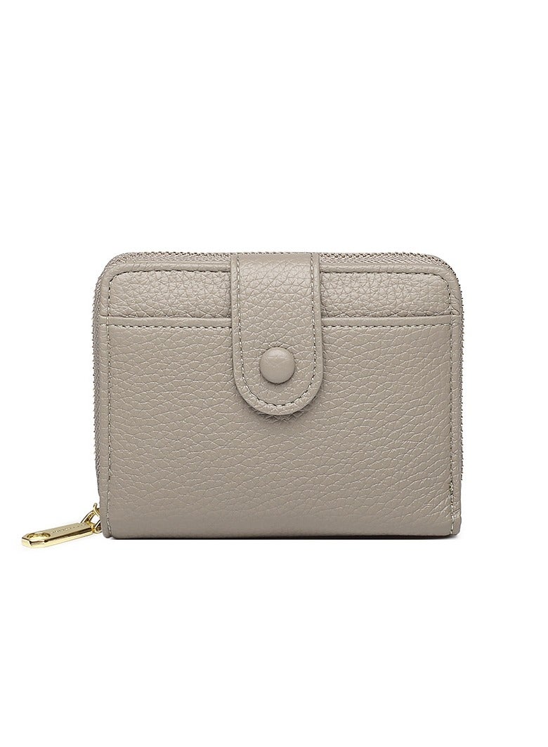 SKT Shiketro Zipper Coin Purse Short Wallet Women's Solid Color Lychee Pattern Multi-card Slot Wallet - Image 1