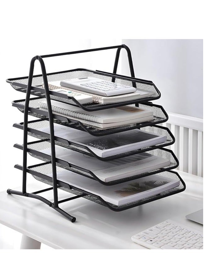 Terabyte حامل رسائل شبكي من 5 طبقات لتنظيم المكتب، صناديق حفظ الملفات، دعم للتكديس، حامل مستندات، حامل ورق، صينية تنظيم ملفات معدنية للمدرسة والمنزل والمكتب (5 طبقات) - Image 1