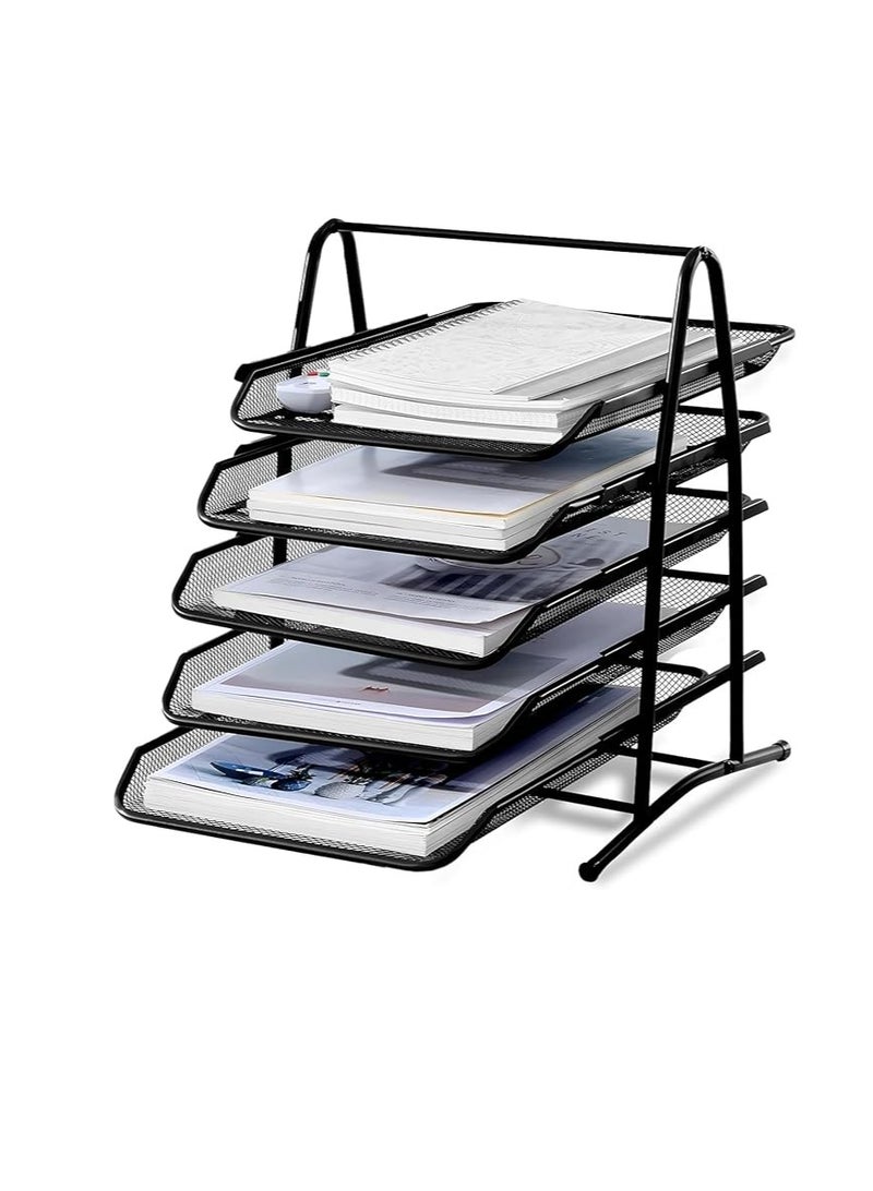 Terabyte حامل رسائل شبكي من 5 طبقات لتنظيم المكتب، صناديق حفظ الملفات، دعم للتكديس، حامل مستندات، حامل ورق، صينية تنظيم ملفات معدنية للمدرسة والمنزل والمكتب (5 طبقات) - Image 2