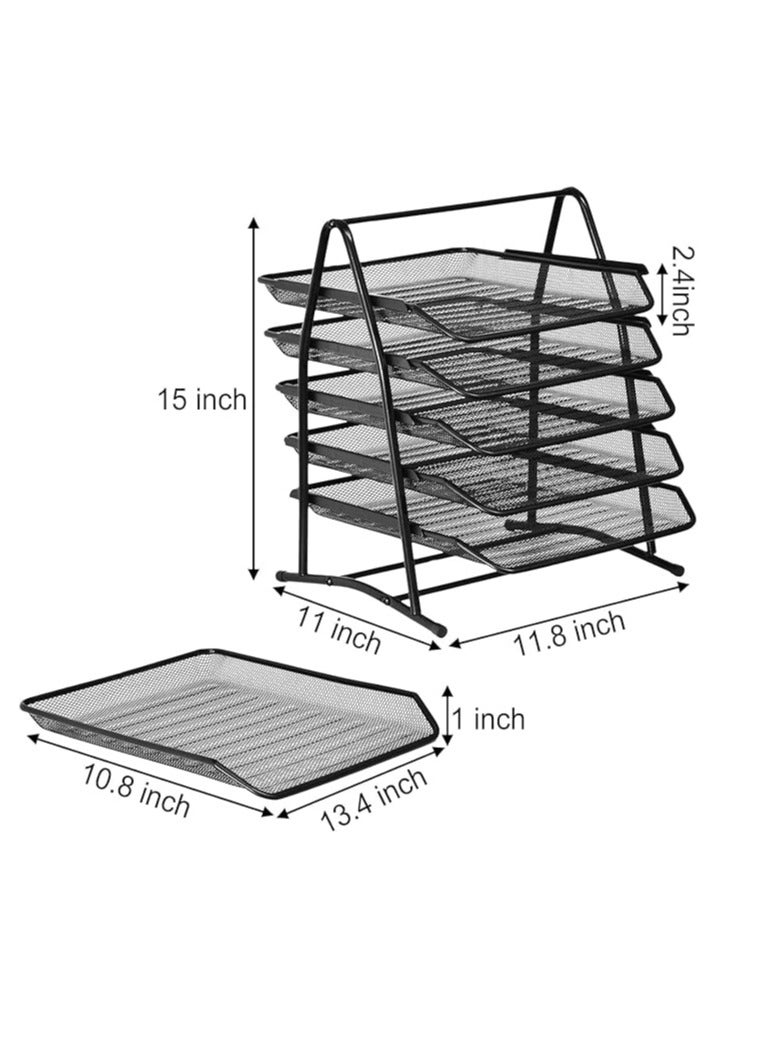 Terabyte حامل رسائل شبكي من 5 طبقات لتنظيم المكتب، صناديق حفظ الملفات، دعم للتكديس، حامل مستندات، حامل ورق، صينية تنظيم ملفات معدنية للمدرسة والمنزل والمكتب (5 طبقات) - Image 3
