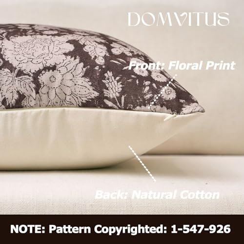 DOMVITUS Floral Pillow Covers 18x18 Set of 2 Vintage Block Print Pillow Covers Neutral Decorative Farmhouse Throw Pillow Covers for Bed Couch Living Room Dark Brown - Image 3