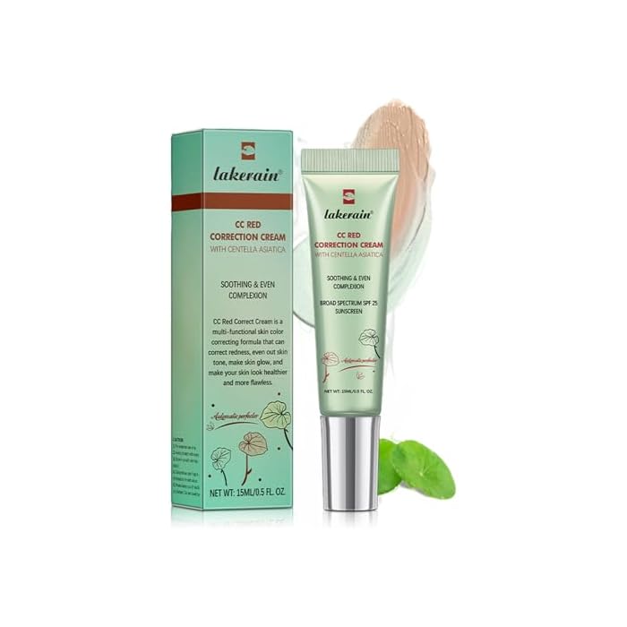 CC Cream Red Corrector with Centella,Redness Corrector for Face Blemishes,Red Skin,Acne Marks,Medium Coverage Color Correcting CC Cream,Lightweight and SPF Protection.(1pack)